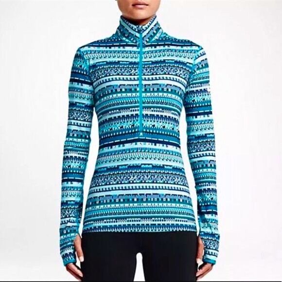 Nike Dri Fit Pro Warm 8 Bit Blue Half Zip Top S - Picture 1 of 6
